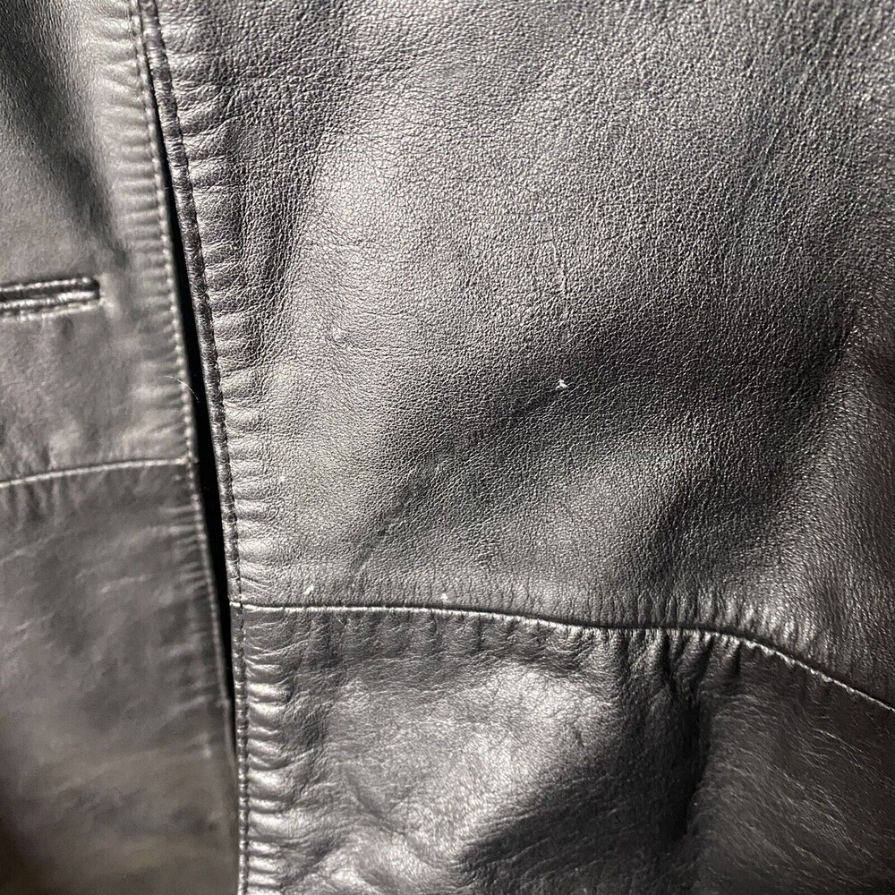 Vtg 80s EXPRESS Black Over Coat Long Trench Leather Jacket SZ ? Large Women - Picture 14 of 14